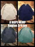 A HOPE HEMP「ラグラン3/4 TEE」ヘンプ 7分袖